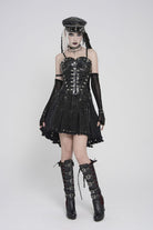 Black Lace-Up Slim Studded Zippered Women's Punk Corset