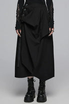 Black Irregular Ruched Women's Gothic Skirt
