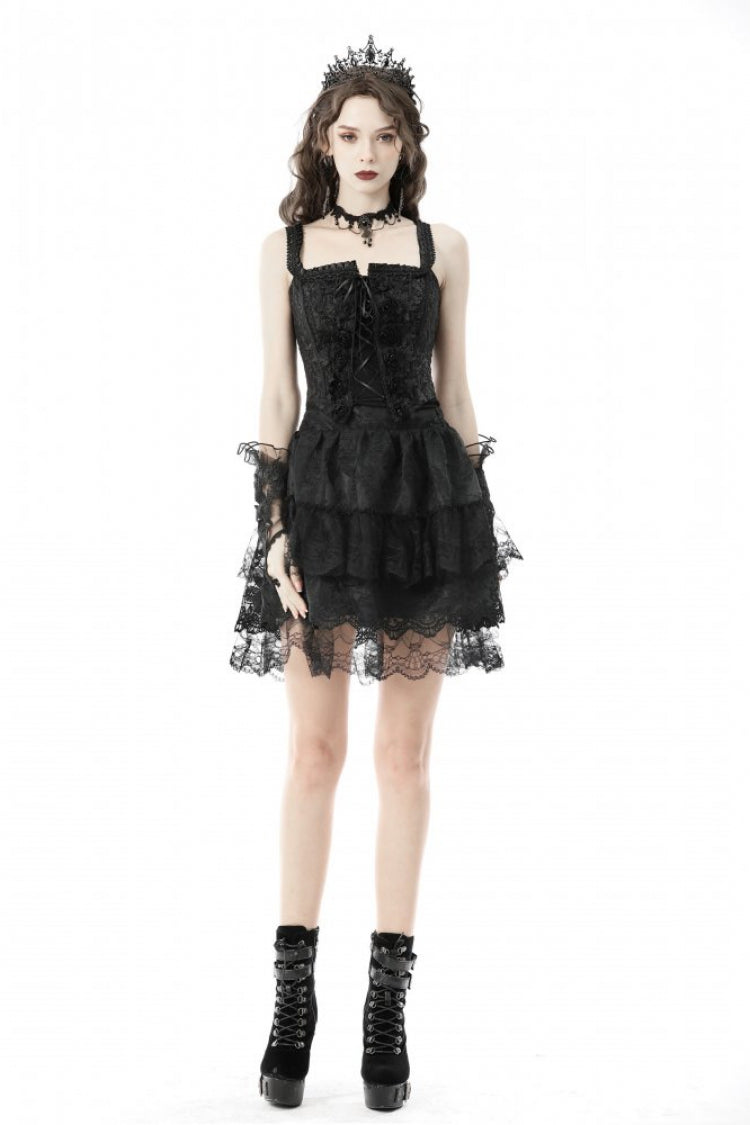 Black Floral Jacquard Lace-Up Women's Gothic Overbust Corset