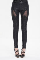 Black Floral Embroidered Mesh Splice Women's Gothic Leggings