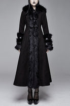 Black Gothic Double Faced Woolen Hooded Long Sexy Women Coat