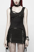 Black Metal Buckle Irregular Hem Women's Punk Vest