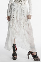 White Ruffle Stitching Lace Lace-Up High/low Women's Gothic Skirt