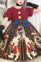 Antique Doll Print Christmas Bowknot Sweet Lolita OP Dress
