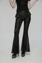 Black Ruffled Women's GothicRuffled Cobweb Pattern Flared Pants