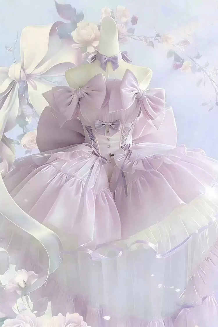 Purple [Moon-White & Star-Purple × First Spirit Twins Series] Sleeveless Ruffled Bow Lace-Up Princess Gorgeous Sweet Lolita Dress