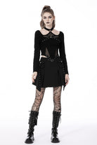 Black Halterneck Long Sleeves Eyelet Mesh Splice Women's Punk Crop Top