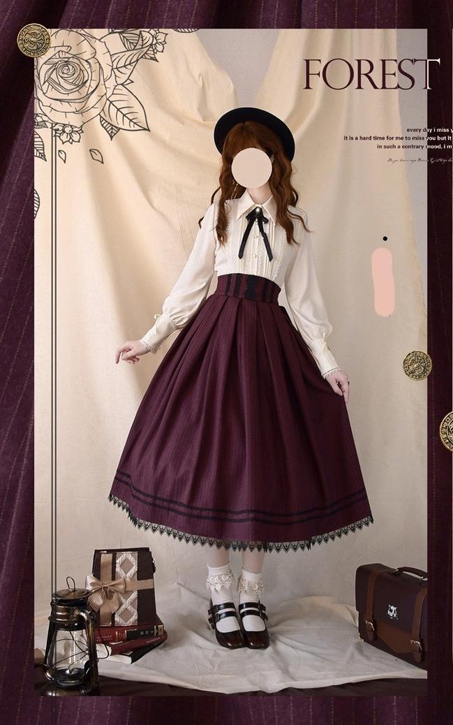 Griffin's Promise - Classic Lolita Skirt Striped Plaid Elegant SK