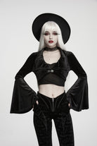 Black  Women's Gothic Velvet Bat Wing Collar Flare Sleeve Short Jacket