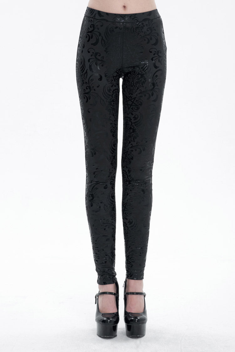 Black Stretch Pentagram Knit Special Print Women's Gothic Leggings