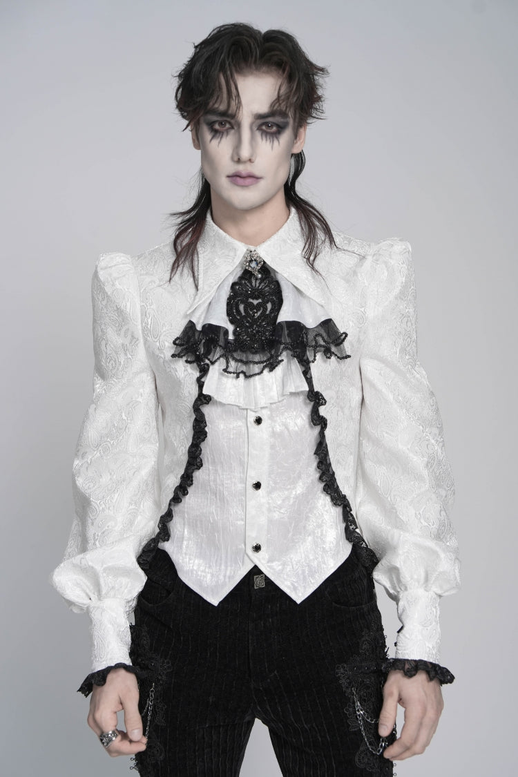 White Lapel Collar Long Sleeves Jacquard Swallow-tailed Lace Men's Gothic Palace Shirt