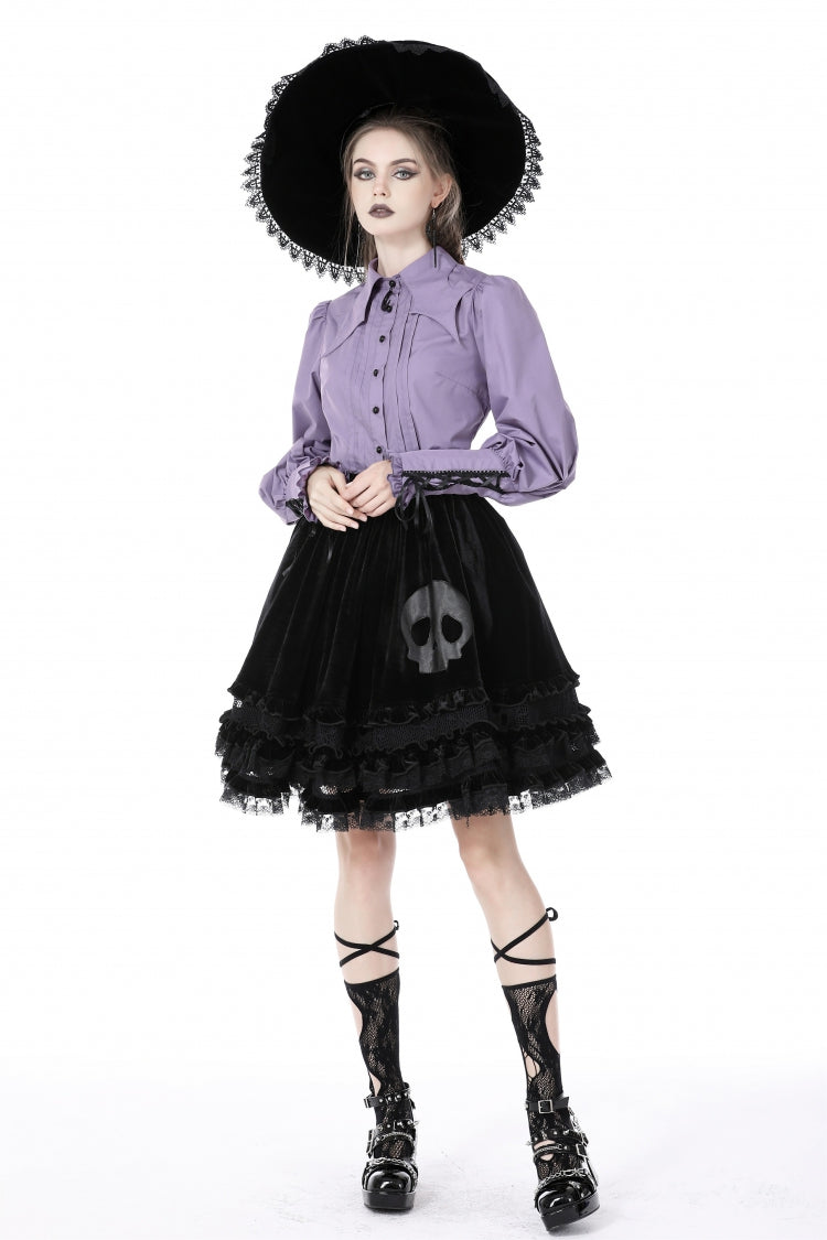 Purple Star Collar Long Puff Sleeves Women's Gothic Witch Blouse