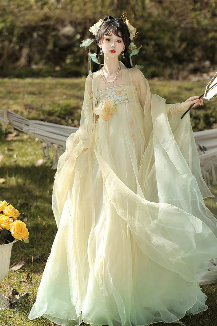 Multi-Color [Spring Banquet] High Waisted Ombre Embroidered Women's Sweet Classic Hanfu Dress Set