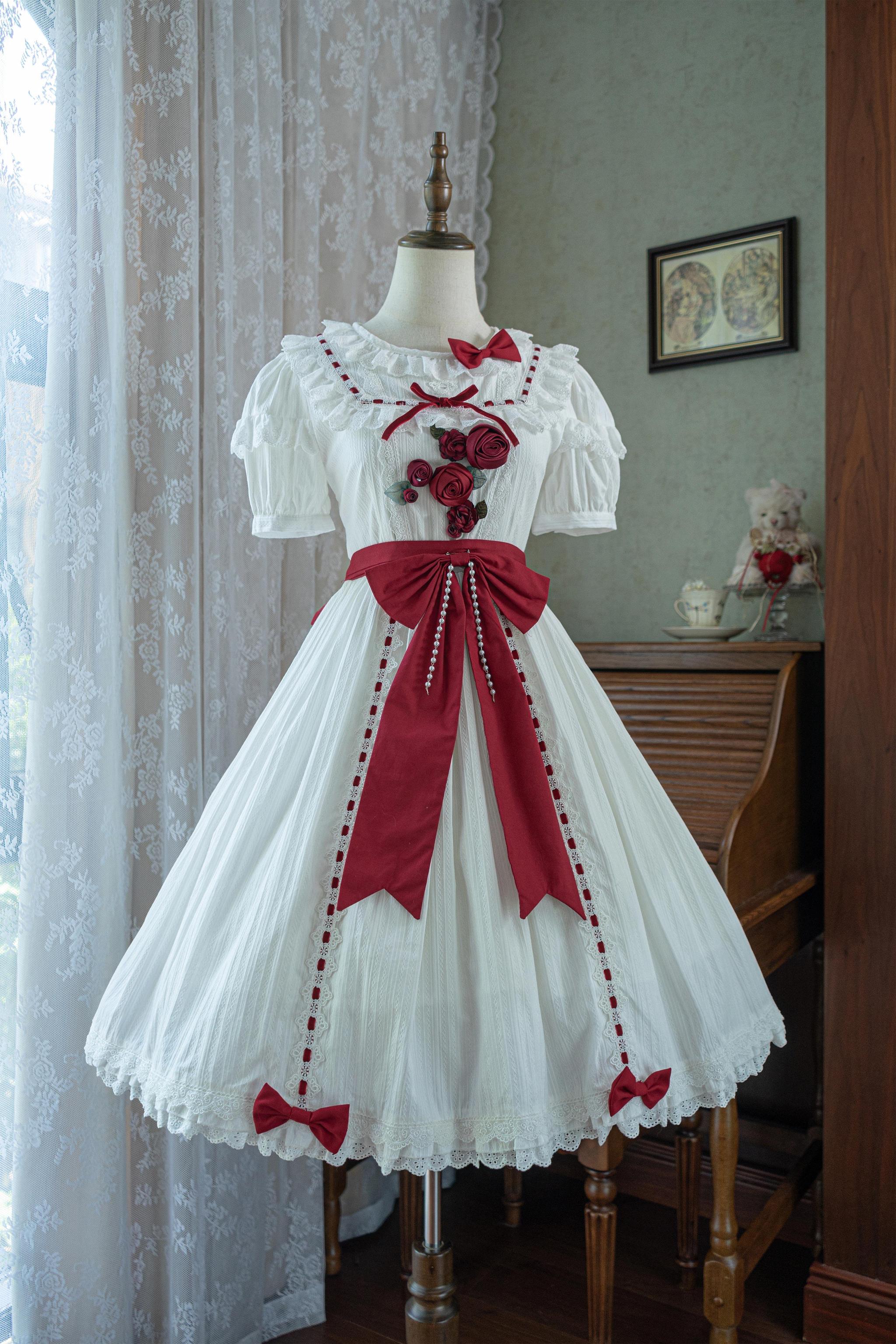 Moon Rose Poem - Classic Lolita OP Dress with 3D Rose Ornaments