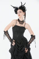 Black Sleeveless Multi-Layered Embroidered Women's Gothic Peplum Court Slip Dress