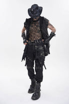 Black Irregular Ripped Buckled Pleated Chain-Decorated Men's Punk Skirt