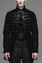 Black Fake Two Pieces Embroidered Turn Down Collar Long Sleeves Velvet Mens Gothic Coat