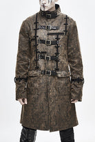Brown Steampunk Patch Mens Long Leather Coat