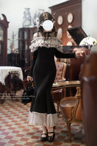 Black [Night Cherry Blossoms] Long Sleeves Ruffle Bowknot Daily Sweet Elegant Lolita Fishtail Dress