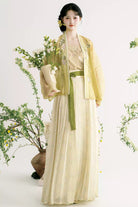 Light Green/Apricot [Grape Garden] Long Sleeves High Waisted Printed Embroidered Women's Sweet Hanfu Set