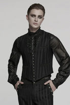 Black V Collar Sleeveless Striped Print Buckle Men's Punk Vest