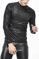 Black Zipper Neckline Long Sleeves Slim Mens Steampunk Top