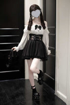 Black Solid Color Bowknot Sweet Jirai Kei Japanese Skirt
