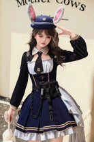Blue [Rabbit Police Officer] Ruffled Bow Asymmetric College Style Handsome Lolita Jsk Dress