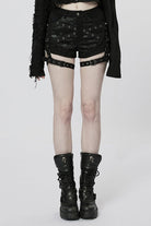 Black Faux Leather Stitching Mesh Buckles Women's Steampunk Shorts