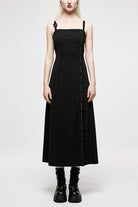 Black Slim Women's Metal Button Side Slit Maxi Slip Punk Dress