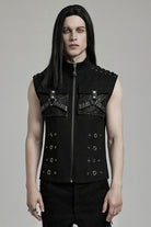 Black Stand Collar Stitching Slim Men's Punk Vest