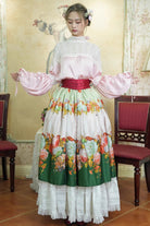 Green [Rainy Season Garden] Print Ruffle Sweet Classic Lolita Skirt