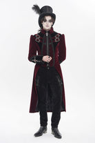 Red Stand Collar Long Sleeves Embroidered Color-Blocked Buckled Zippered Men's Gothic Palace Jacket