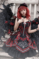 Black/Red Bat Print Ruffle Cardigan Gothic Lolita Jsk Dress