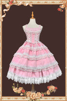 Pink/White [Doll in the Mirror] Square Collar Sleeveless Ruffled Lace-Up Sweet Lolita Jsk Dress