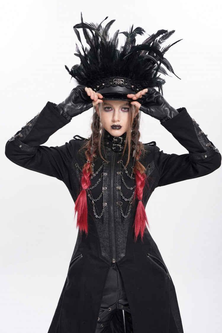 Black Women's Punk Cool Skull Plumed Chain Hat