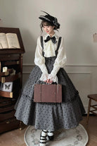 Black [Chapter Seven] Polka Dots Printed Fishbone Classic Elegant Princess Lolita Strap Dress