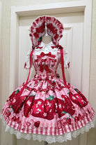 [Dream to Strawberry] Print Ruffle Bowknot Lace Sweet Lolita Jsk Dress 4 Colors