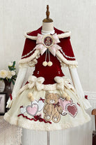 Red/Beige [Heart Bear] Embroidered Sweet Lolita Jsk Dress Set