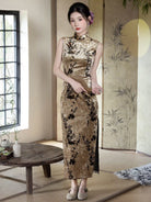 Stella Ink Bamboo Print Velvet long Cheongsam