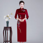 Floral Embroidery Bespoke Long Qipao for Mothers | Acetate Satin Cheongsam