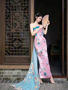 Tube top, Peacock embroidery, high-end, pink long Cheongsam