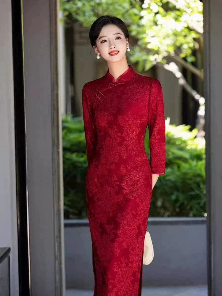 Sizes up to 7XL:Floral midi Cheongsam
