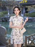Floral print, black&white short Cheongsam