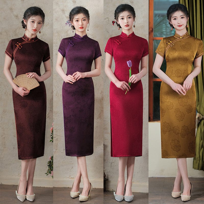 Size up to 5xl: Floral midi Cheongsam