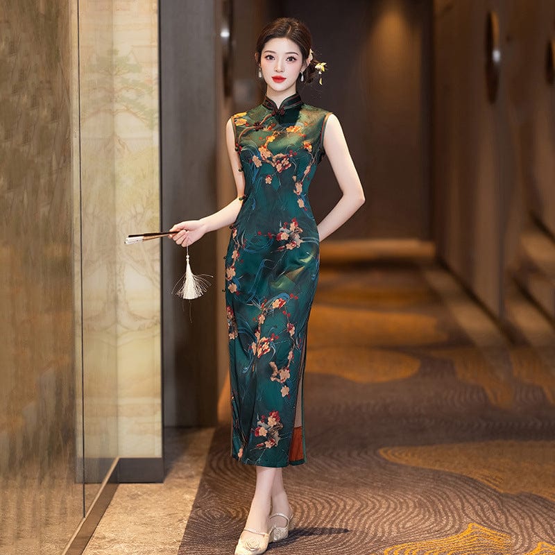 Old Shanghai style, sleeveless long Cheongsam