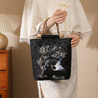 Hand-made, Crane embroidered Wooden Handle Chinese Style Tote Bag, Chinese style Qipao bag