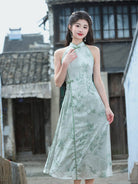 New Chinese style (新中式), bamboo leaf pattern, A-line midi Cheongsam