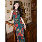 New Chinese style(新中式), halter green midi Cheongsam