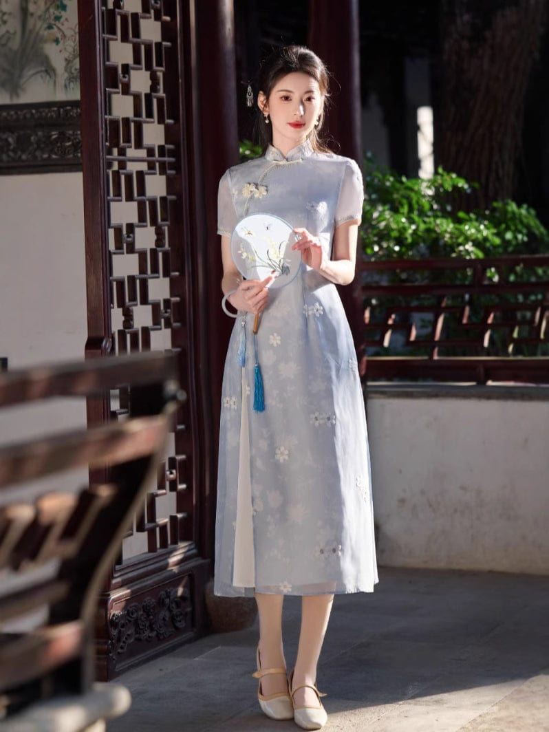 Chiffon fabric, floral pattern midi Ao dai